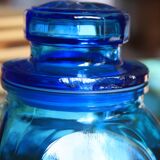 Blue glass jar with airtight lid