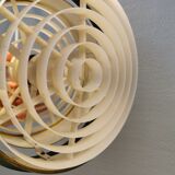 Metal hanging lamp with top and bottom grid of hard moulded plastic. Estimated 1970s.