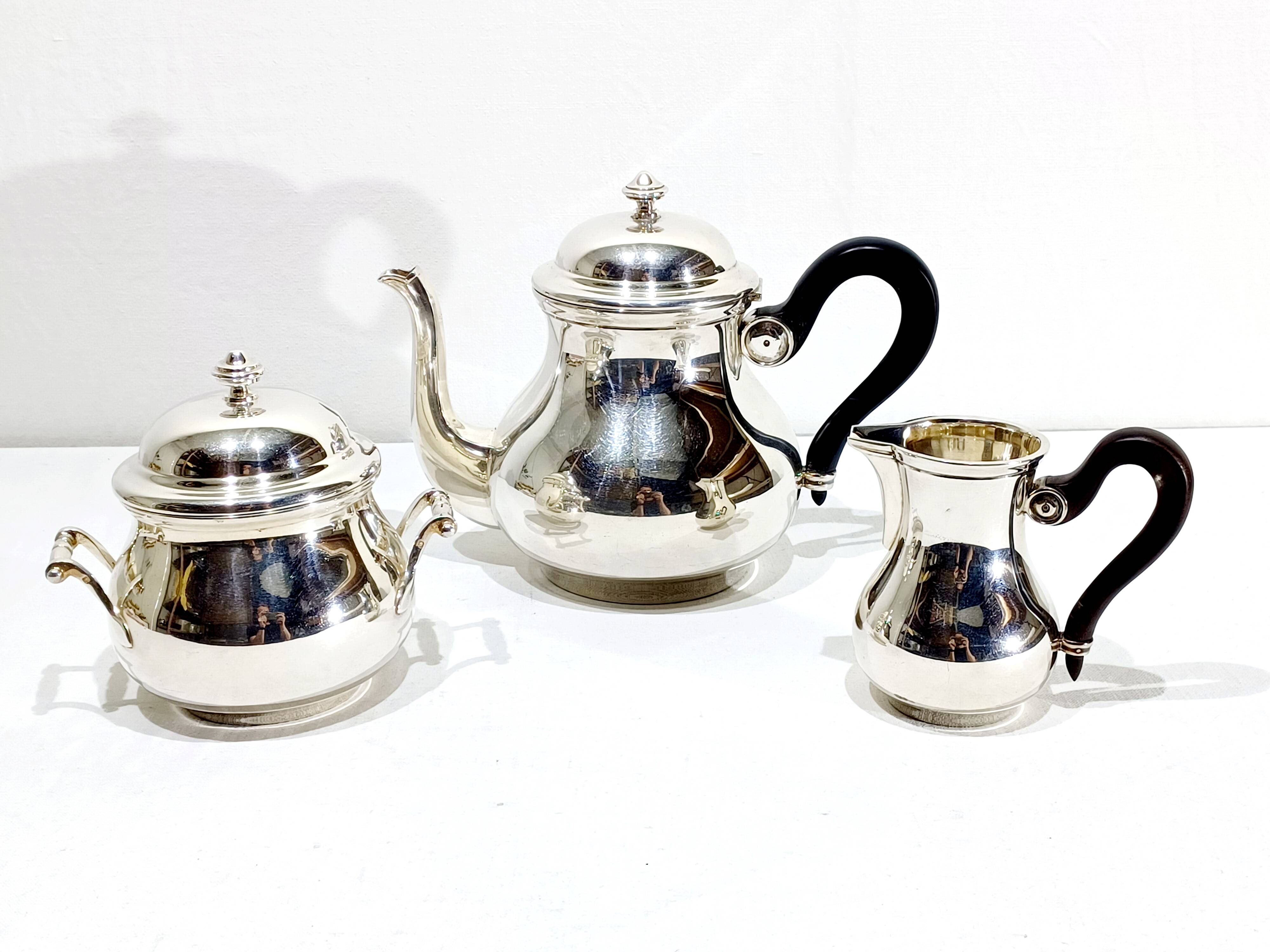 3-piece silver and ebony tea set