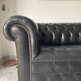 Vintage black leather Chesterfield sofa