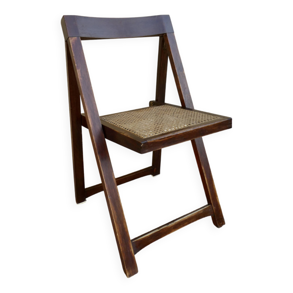 Chaise pliante en bois avec assise cannée