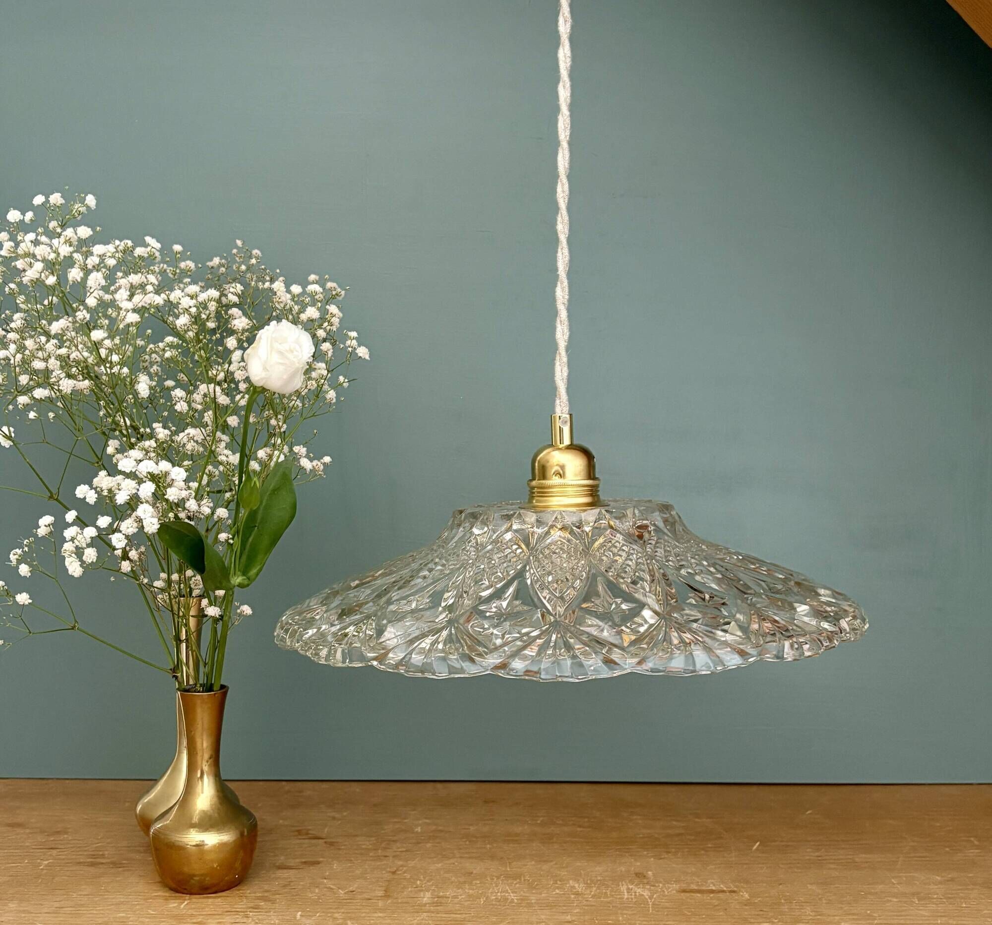 Vintage moulded glass pendant light - tableware collection - (CVE1)