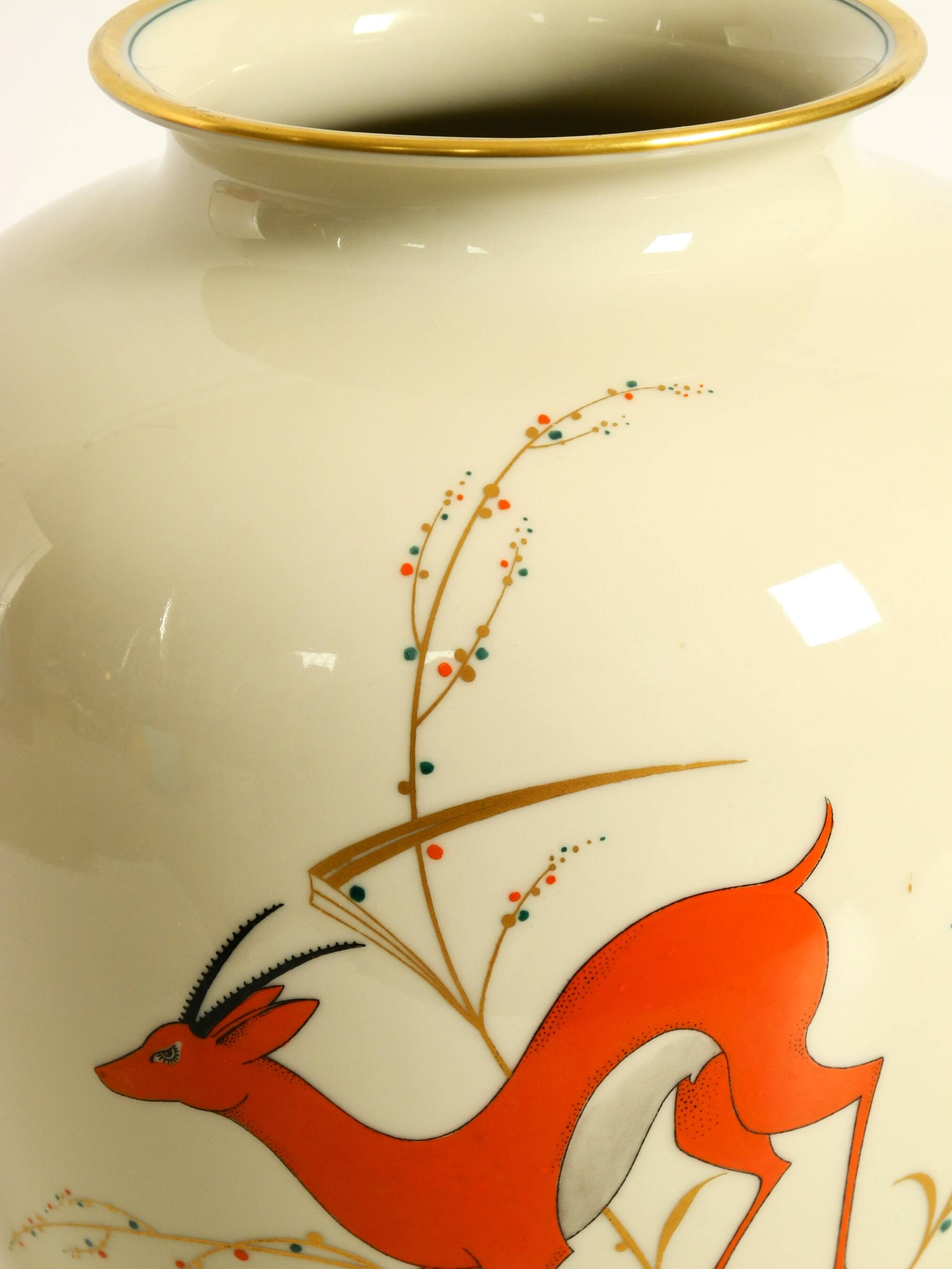 40s porcelain vase with handpainted wildlife motifs from PMR Bavaria Jaeger