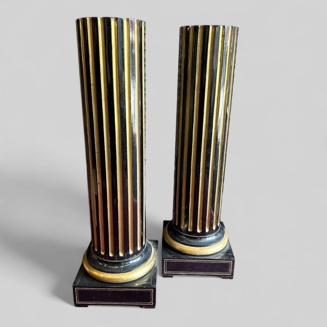 Rare Pair Of Sheaths - Truncated Columns From Napoleon III Period Lacquered Wood And Brass H 144 Cm