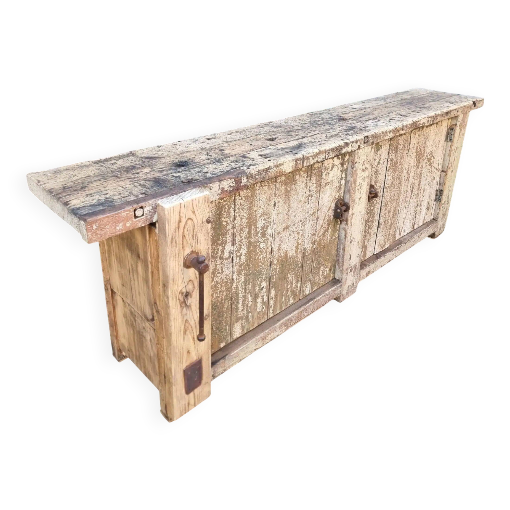 Established ancient French console table / kitchen island / shop counter, early 1900s.