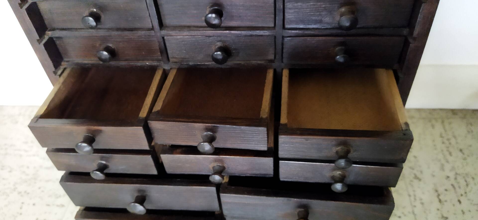 Authentic workshop furniture / Vintage watchmaker's layette in black wood