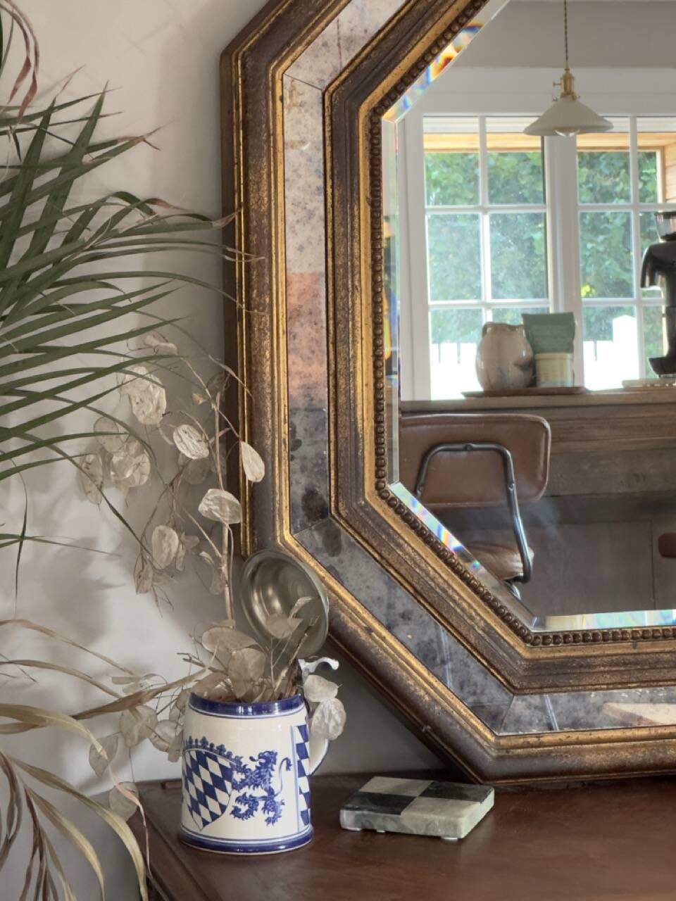 Vintage octagonal gold mirror – Belgium, 1960s/1970s