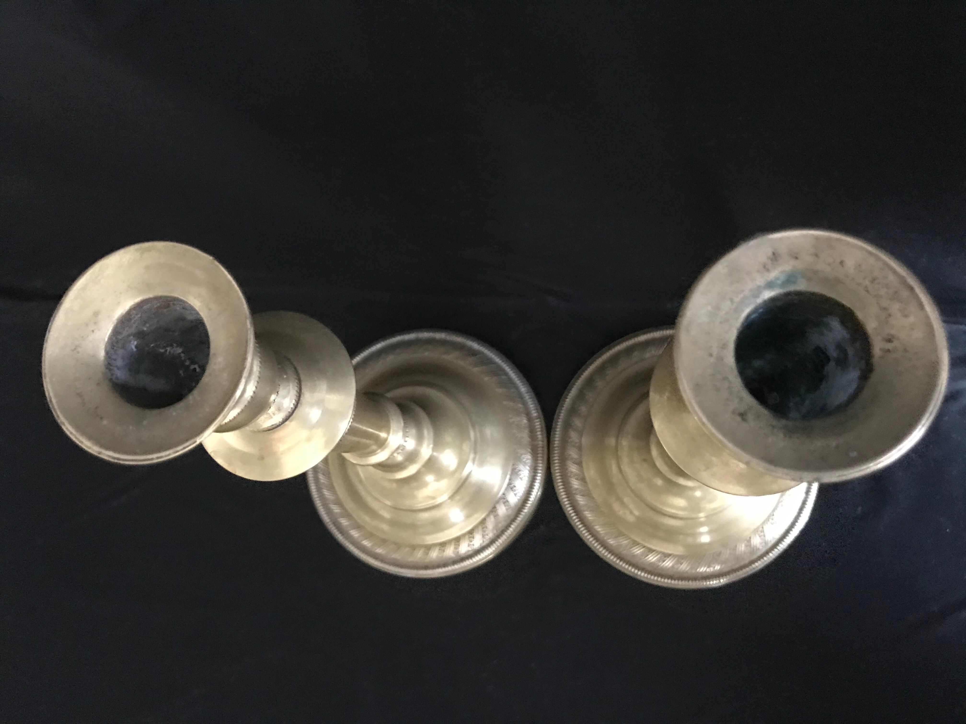 Pair of candlesticks, art nouveau, golden bronze