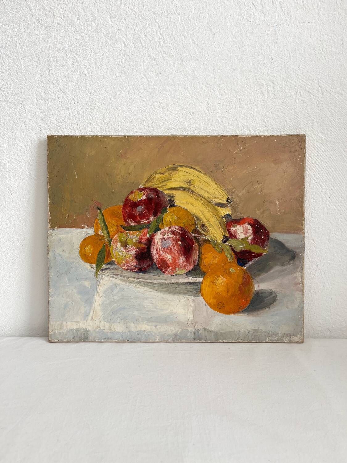 Old oil painting on canvas still life fruits 1930s