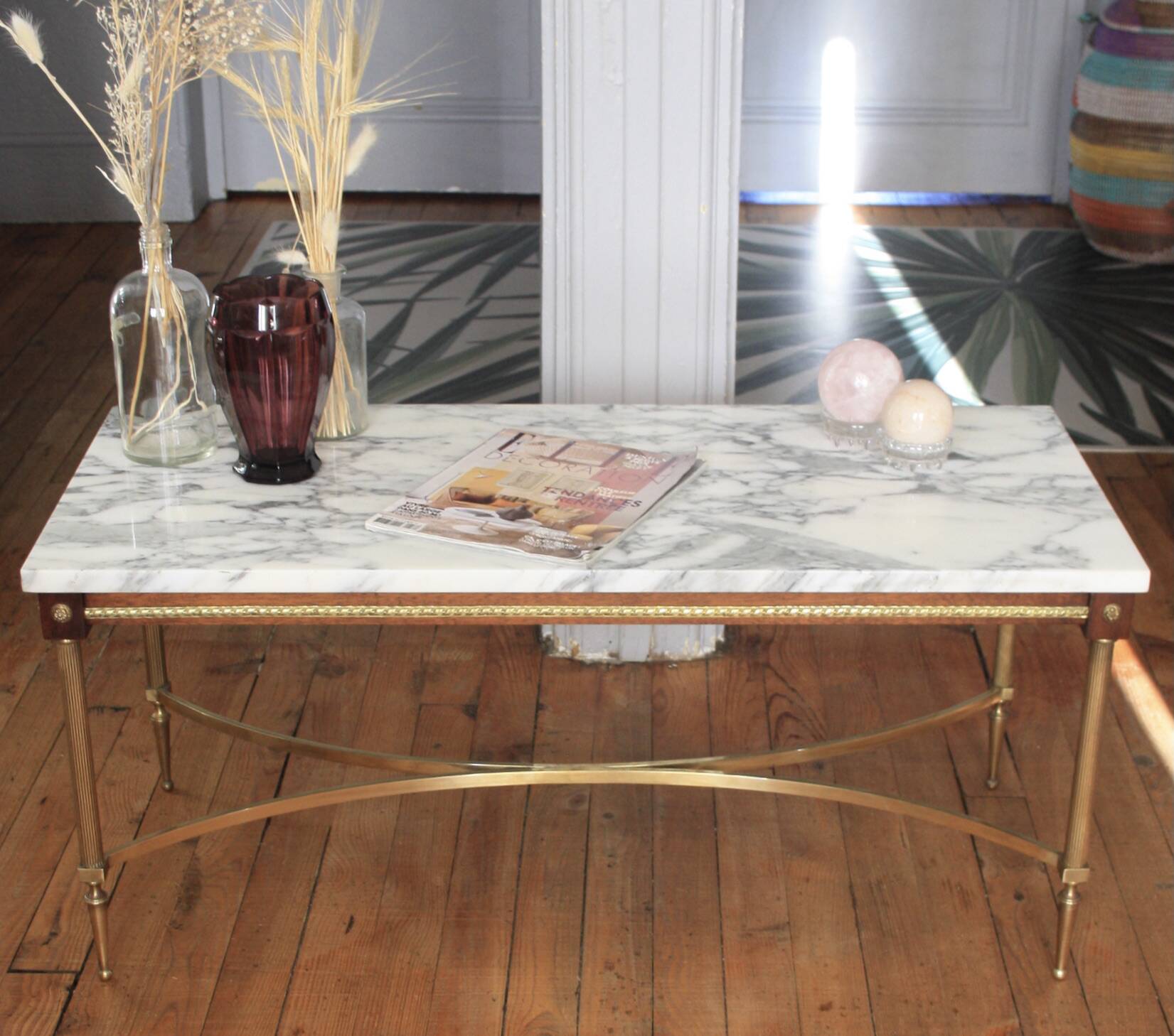 Table basse marbre laiton et bois