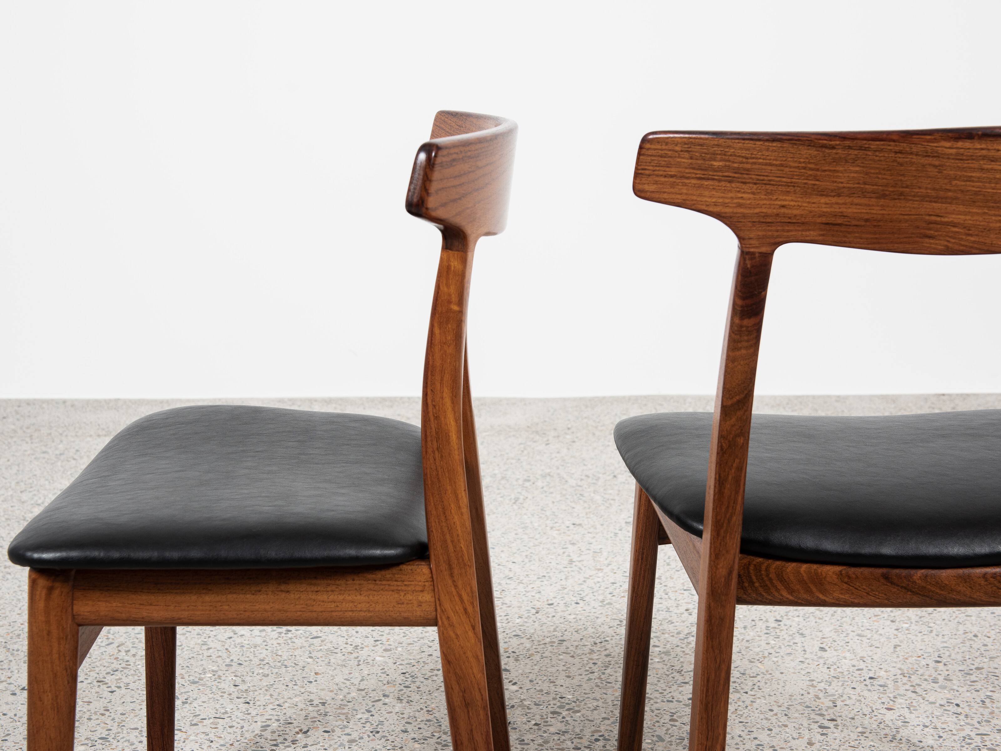 Midcentury Danish set of 6 dining chairs in rosewood by Henning Kjaernulf for Bruno Hansen 1960s