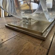 Dining room table by Charles Hollis Jones, lucite & brass, hollywood regency style, ca 1970
