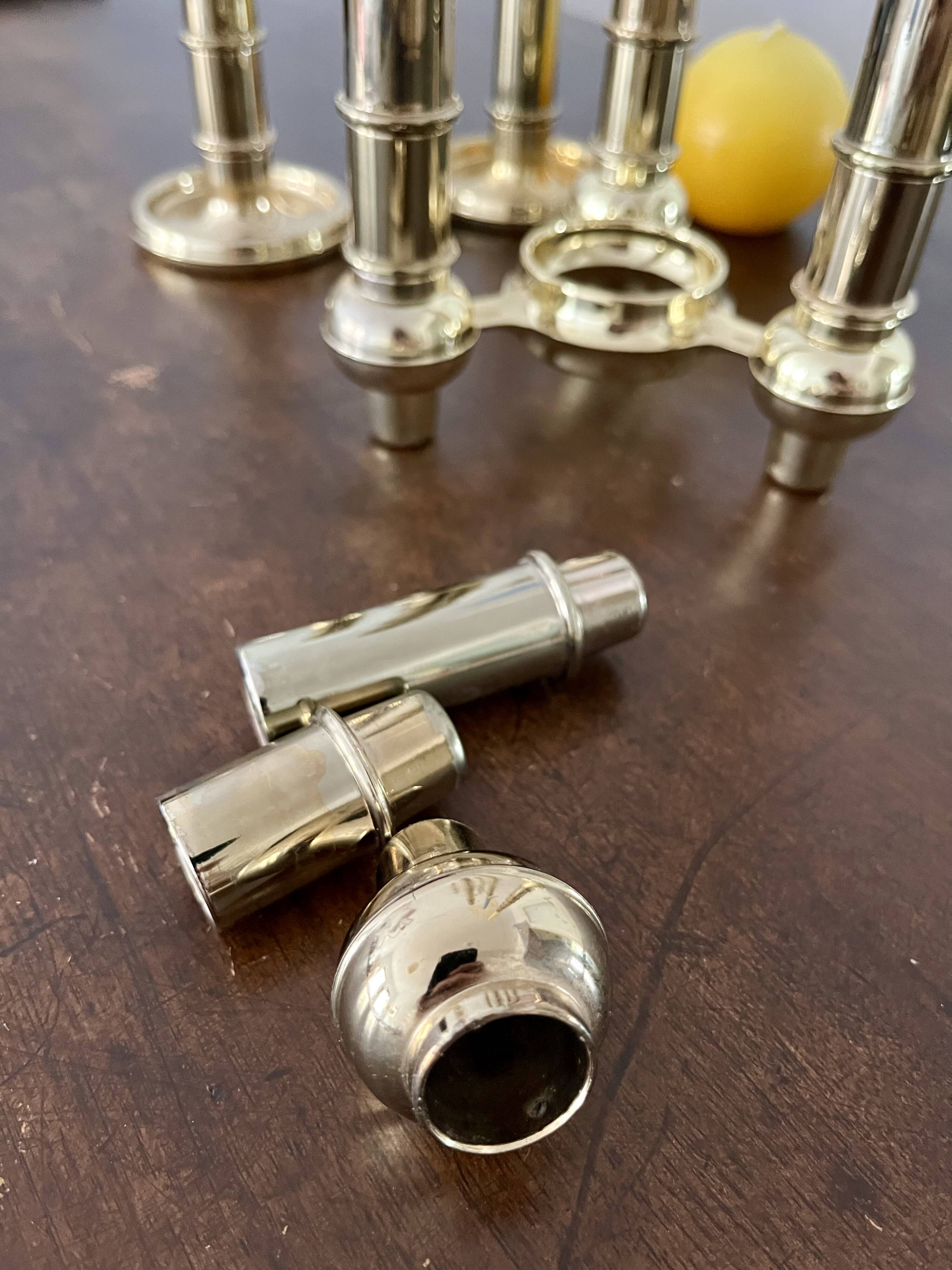Very Rare Modular Scandinavian Brass Candlestick, 33-Piece Mid-Century Plug
