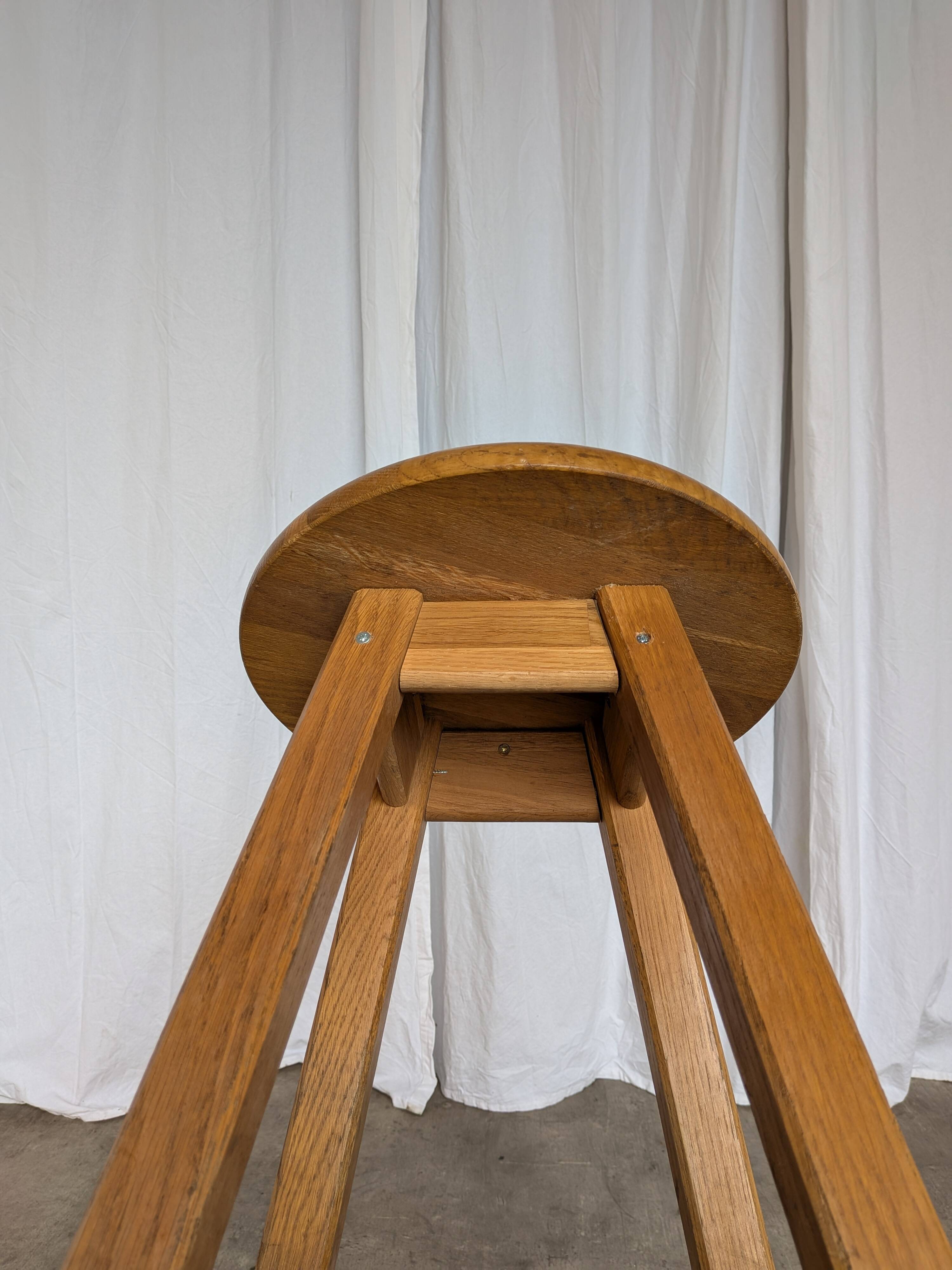 Vintage Oak Bar Stool: 1980s Yugoslavian Industrial High Chair