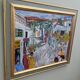 Tableau ancien « shophouses » scène de rue paysage peinture à l’huile, encadré