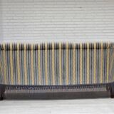 1960s, Danish 3-seater sofa, blue/beige furniture velour, beech wood legs.