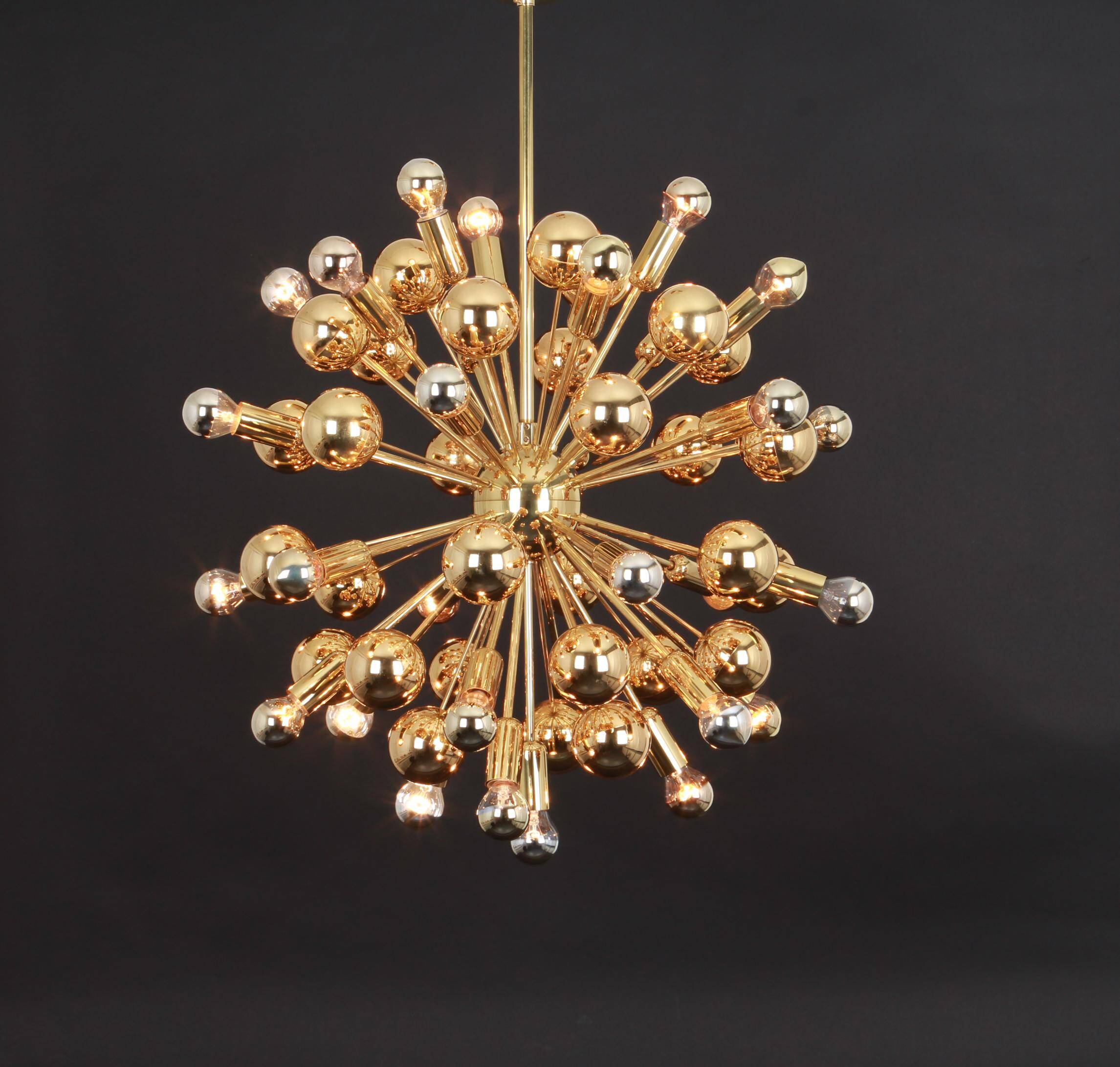 Large brass Sputnik space chandelier from the Space Age by Cosack, Germany, 1970s.