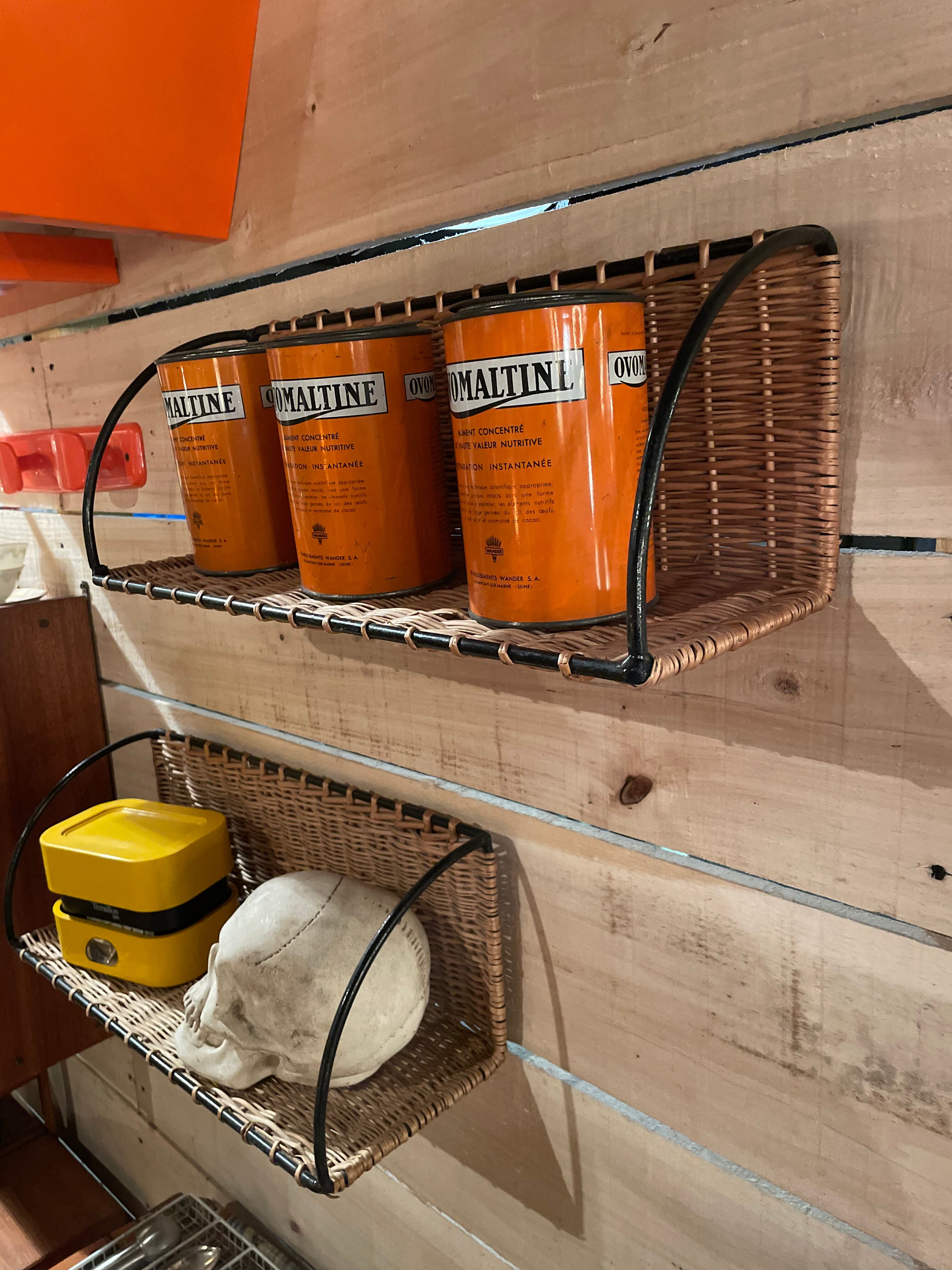 Pair rattan shelf vintage 50s