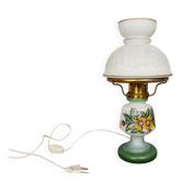Lampe de table vintage en céramique et verre vert rustique des années 1960, style français.