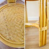 Bamboo Bistro Set / Table and Chairs Dining Set / Outdoor Cane Wicker, Mid Century Patio Furniture