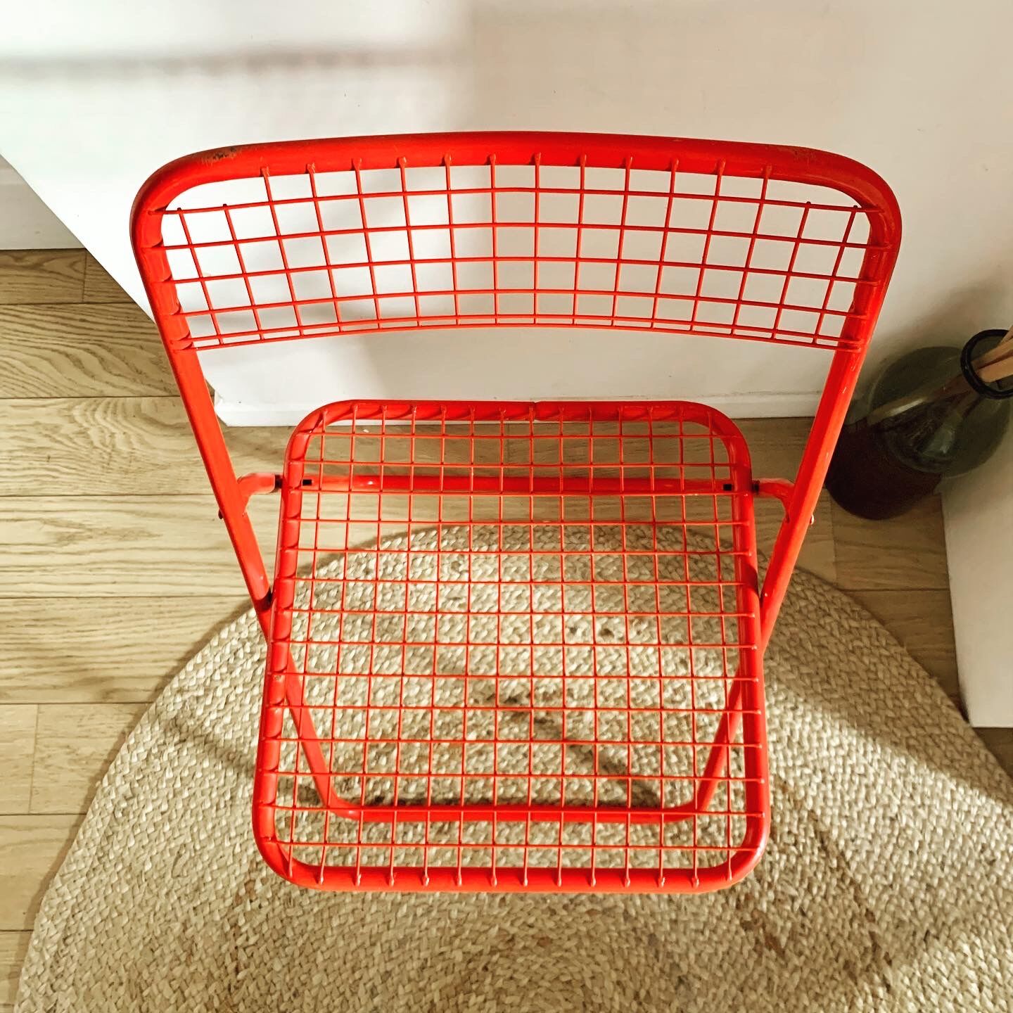 Red folding chair mesh metal