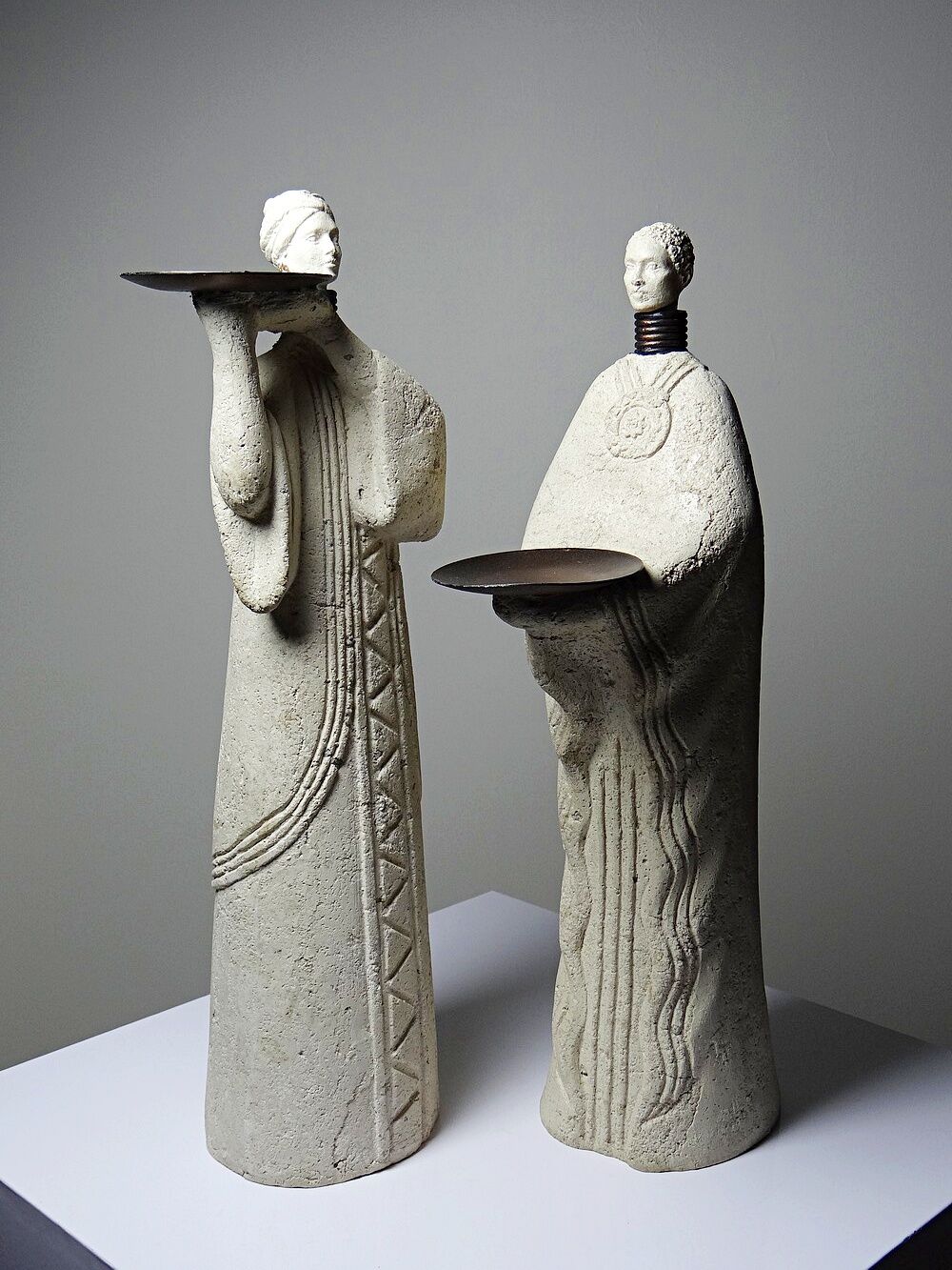 Pair of candlesticks "Akwe Priestesses" contemporary African Holländer style