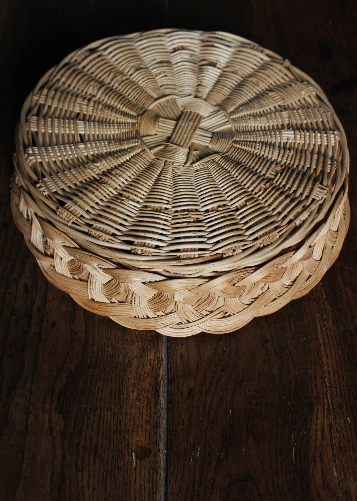 Round wicker basket vintage weaving