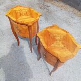 Pair of bedside tables 2 drawers Louis XV style