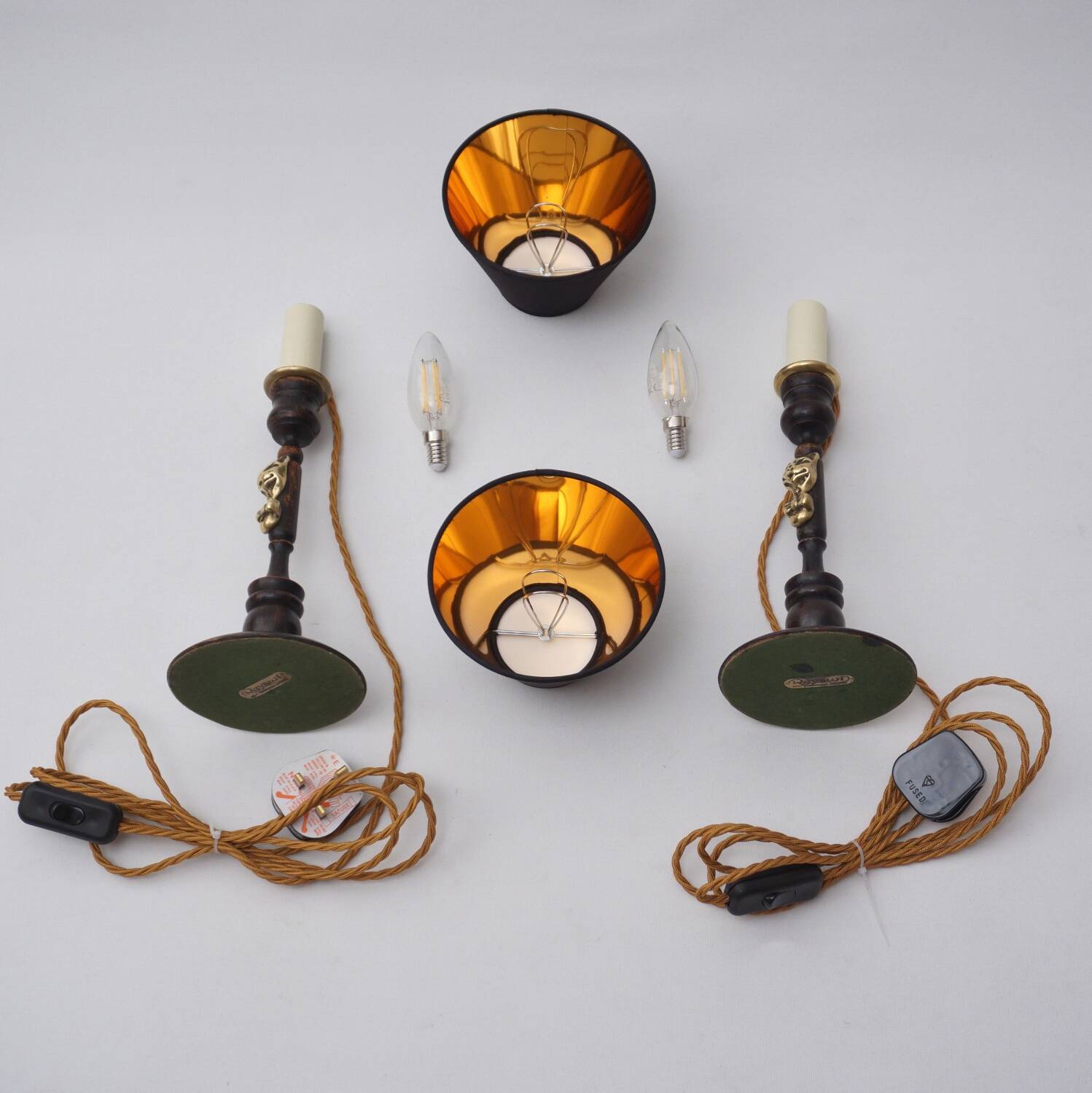 Paire de lampes anciennes Cheshire Cat Lewis Carroll Alice au pays des merveilles années 1920 Royaume-Uni