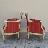 Pair of Louis XVI style bergère armchairs, antique.