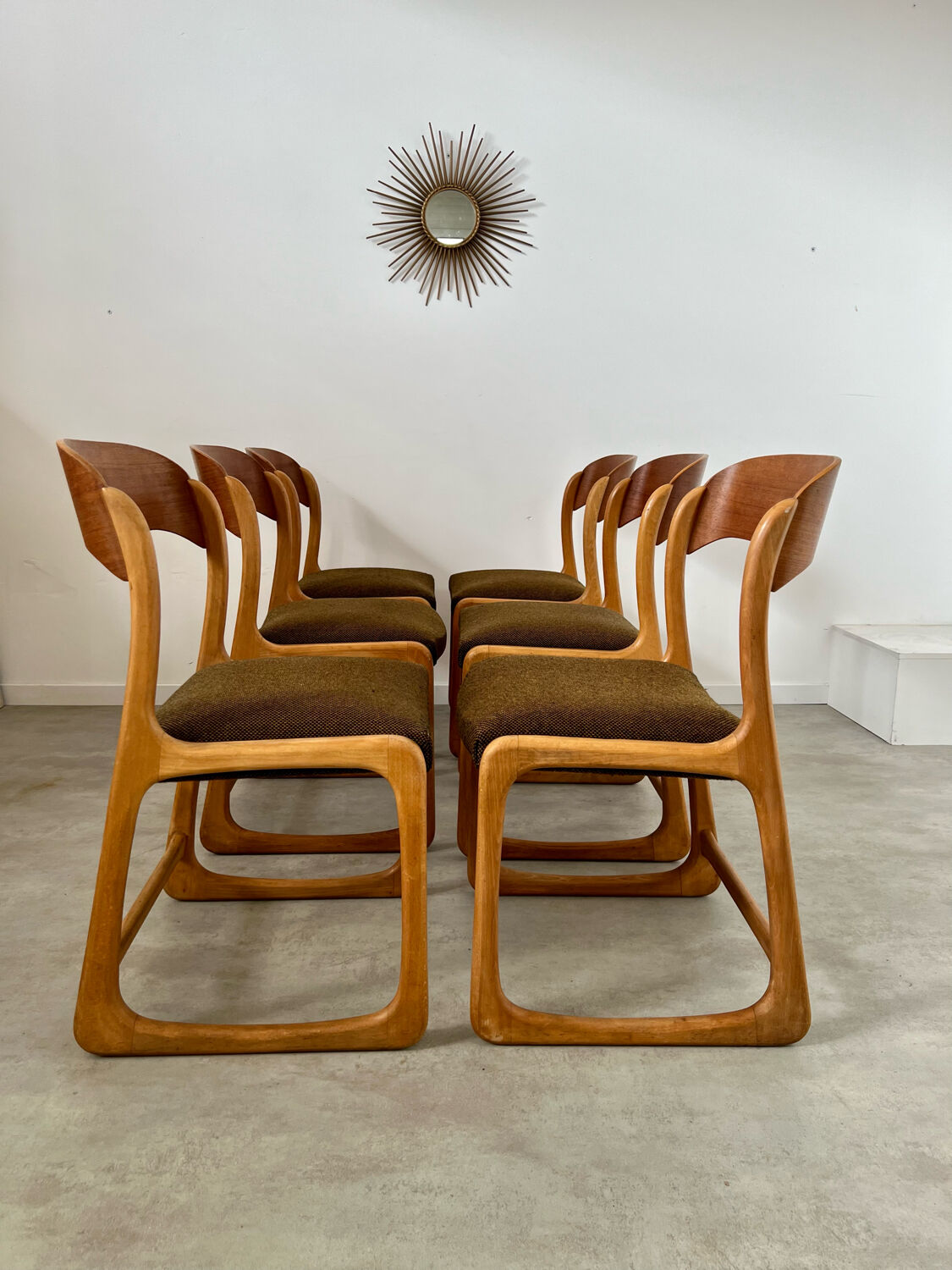 Set of 6 wooden chairs sled baumann vintage / year 60