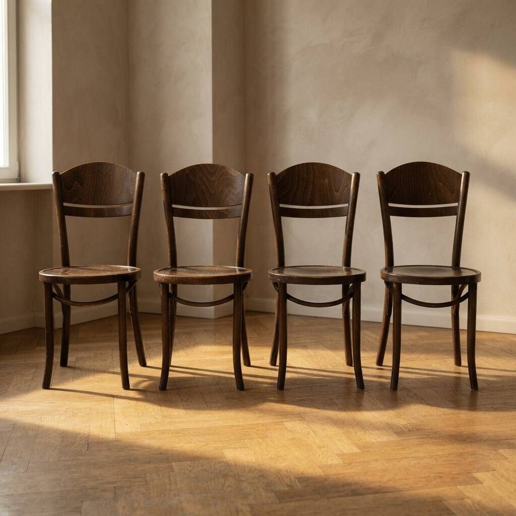 Set of 4 ton wooden dining chairs, 20th century, czechoslovak, 90 × 46 cm