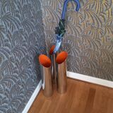 Vintage cylindrical chrome vase from the 1970s.