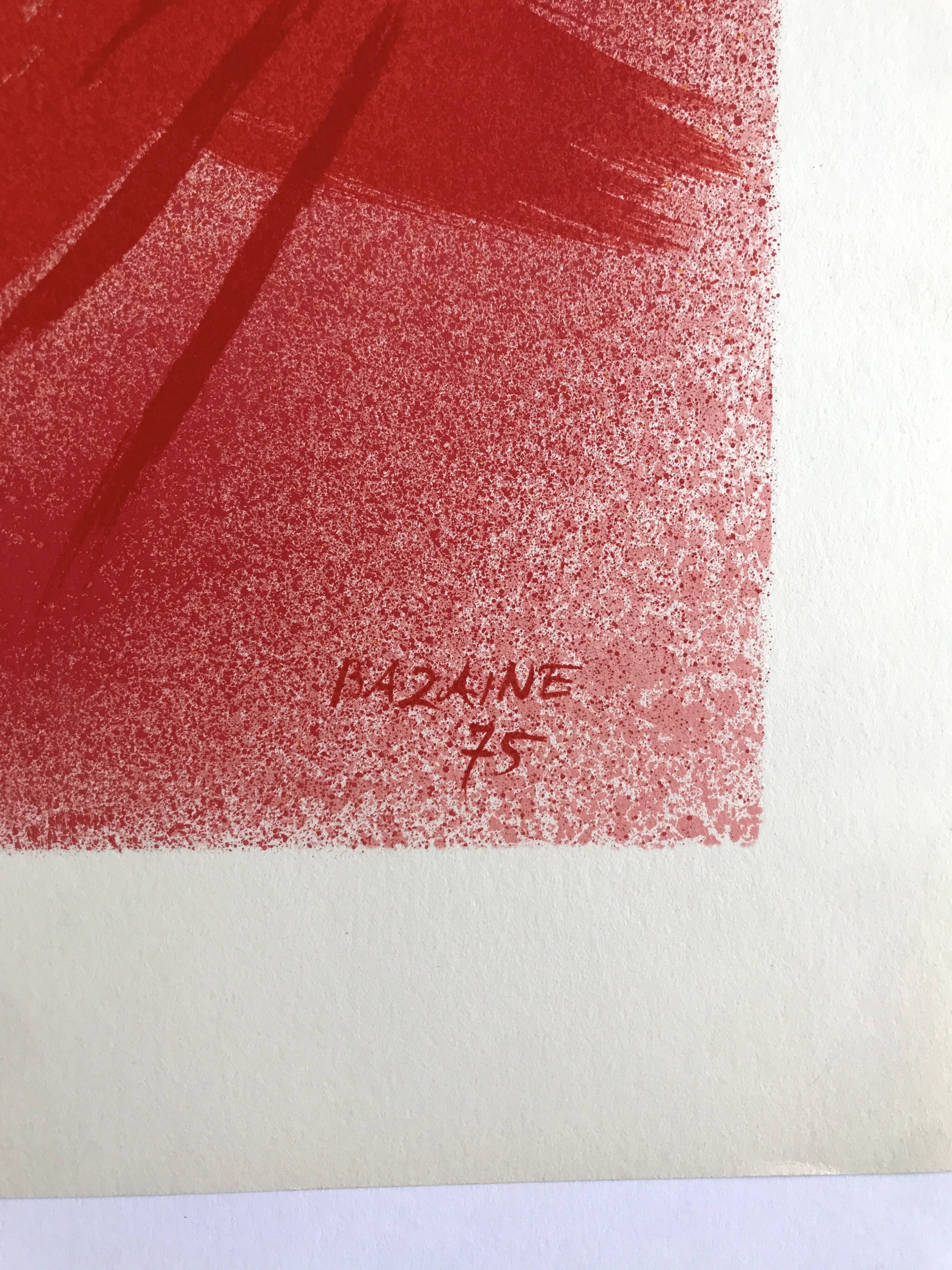 Original lithograph by jean bazaine, monograph in red, 1975