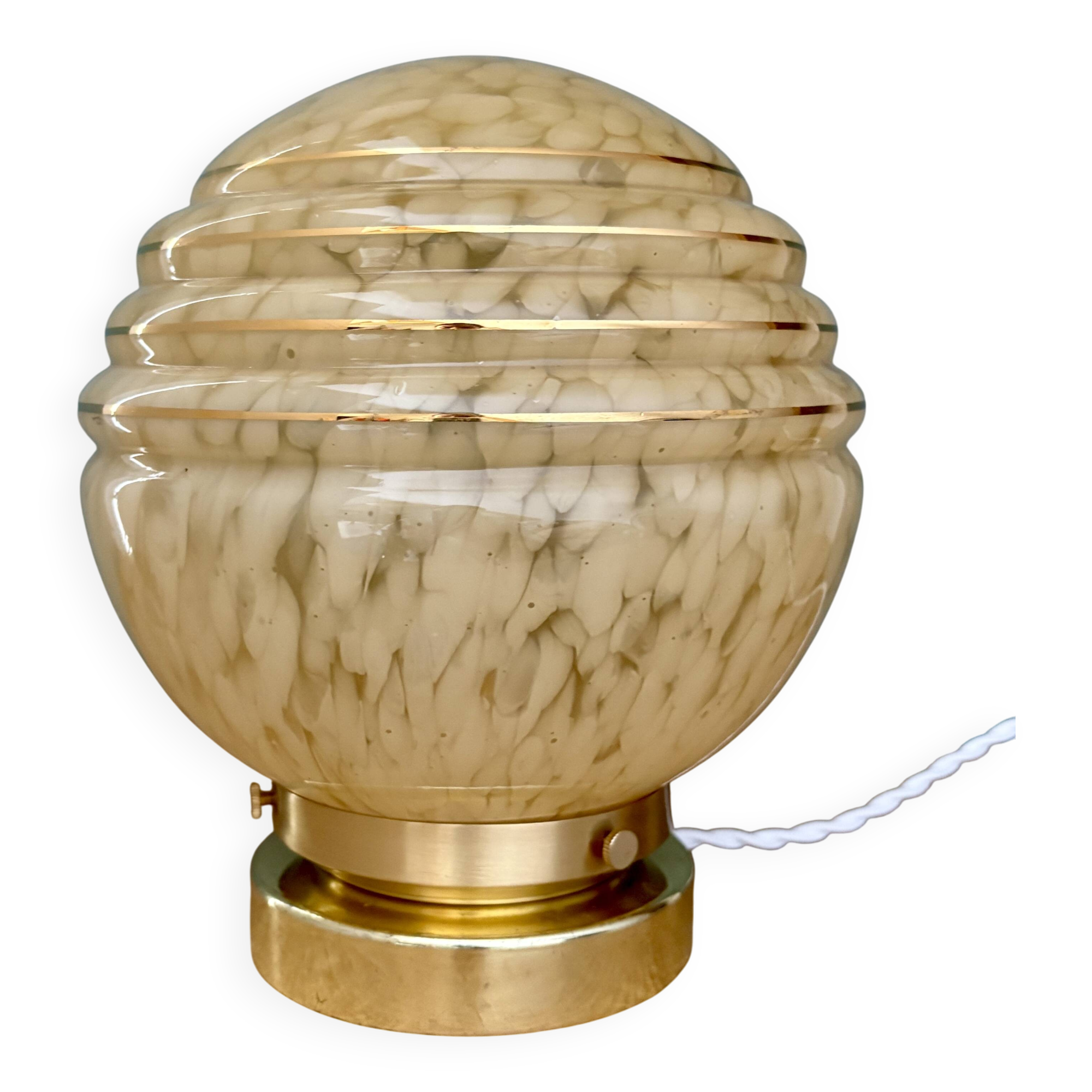 Vintage art deco globe table lamp in yellow and gold Clichy glass