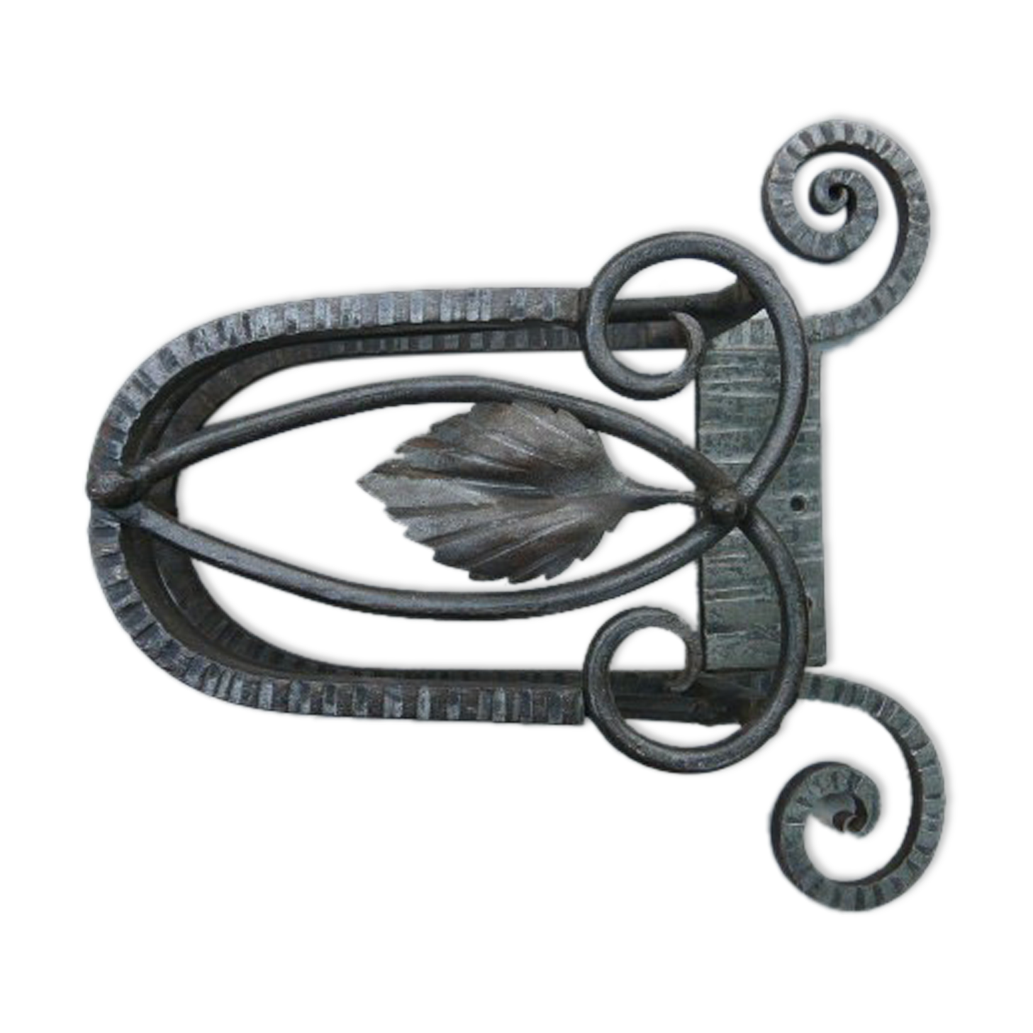 Wrought iron brush or newspaper holder hammered art deco