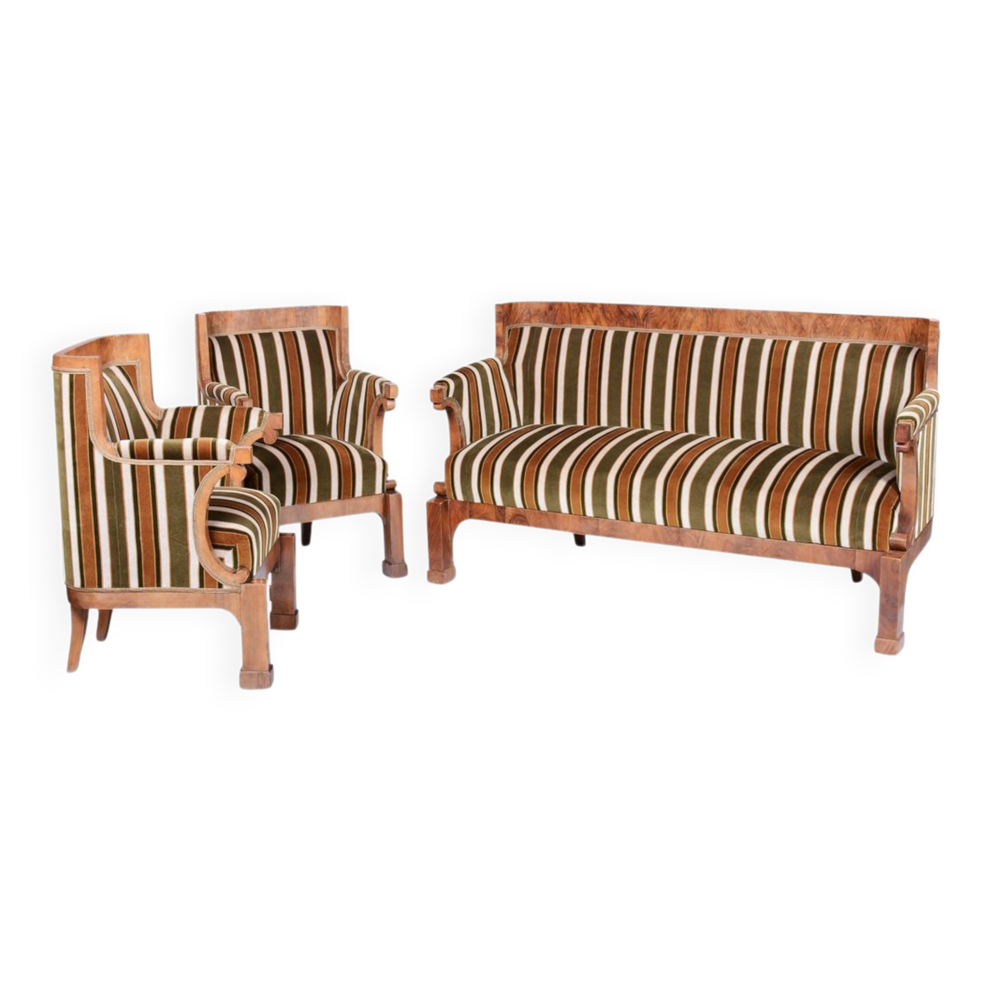 Biedermeier Seating Set in Walnut, 1830s, Set of 3