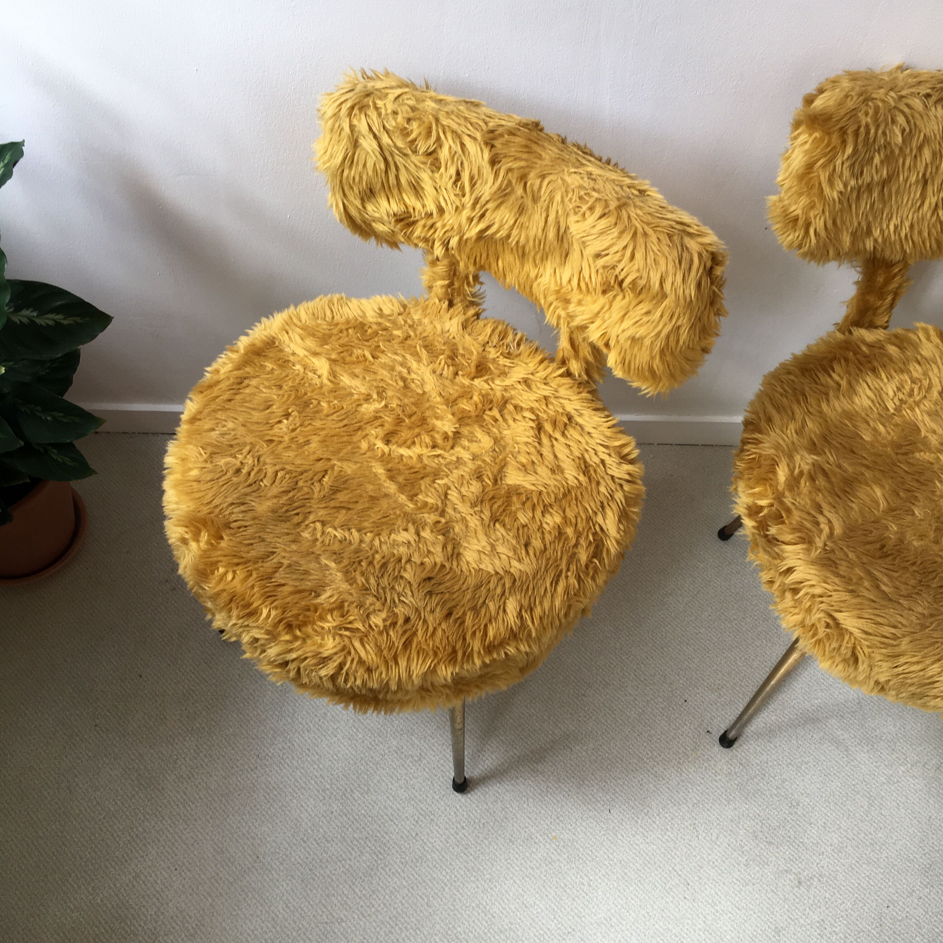 Pair of Pelfran chairs in yellow-orange moumoute