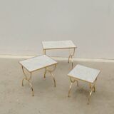 Neoclassical brass and marble nesting tables, 1950