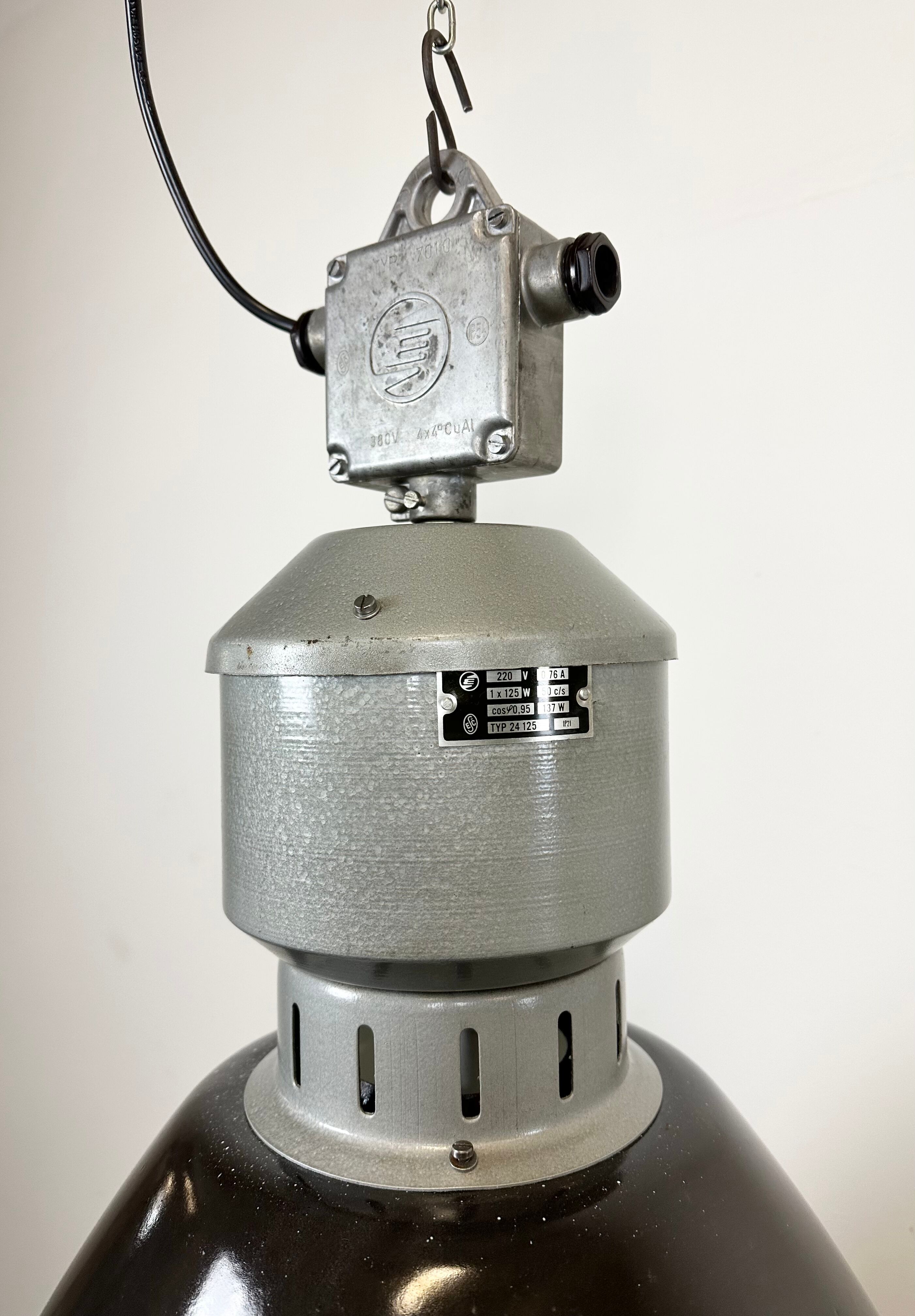 Industrial black enamel pendant lamp from Elektrosvit 1960s
