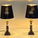 Pair of Empire Style Table Lamps with Patinated Black Bronze and Gilded Mounts
