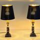 Paire Lampes de Table Style Empire Bronze Patiné Noir Montures Dorées