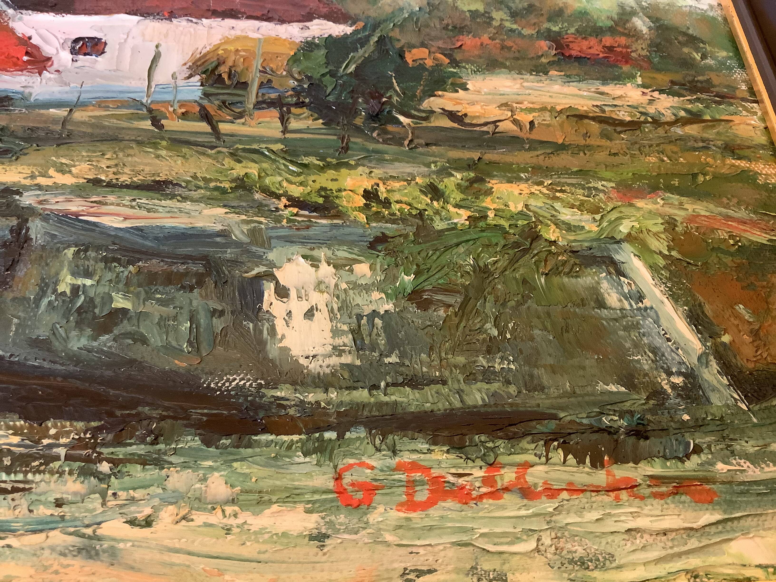 Canal landscape painting oil on panel signed