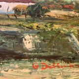 Canal landscape painting oil on panel signed