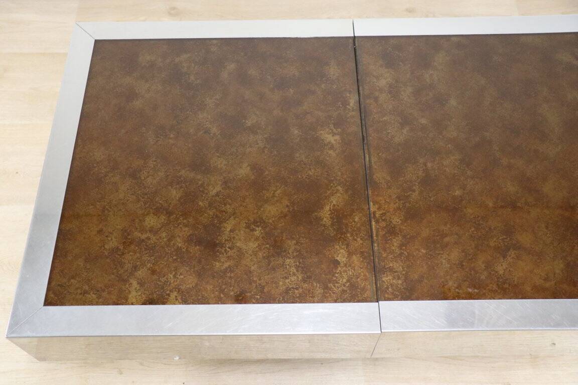 Vintage glass and aluminum bar coffee table, 1970