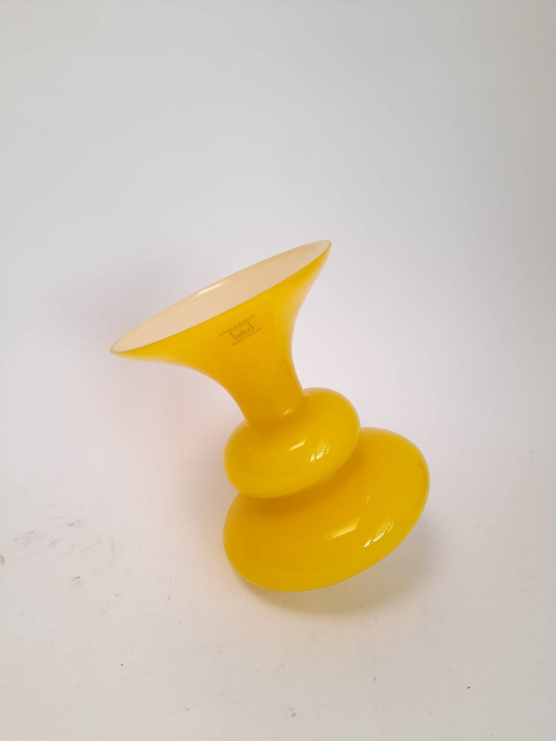 Wobble vase in yellow opaline artisanal glass