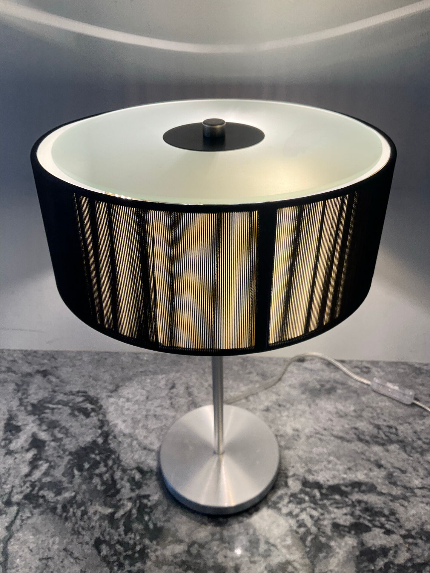 Brushed aluminium and glass design lamp