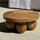 Mini minimalist stool with ball feet in teak H15 D35