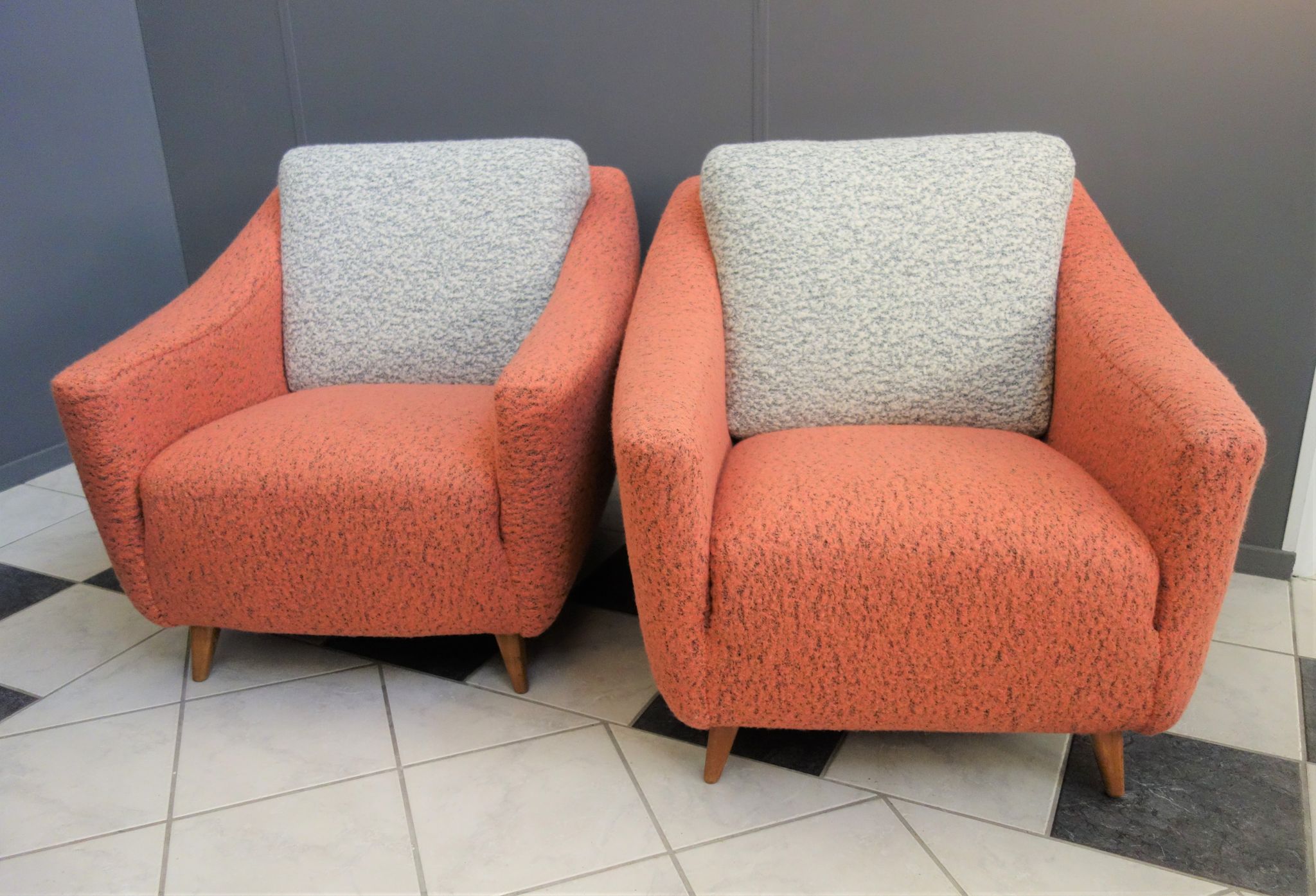 Set of pink and grey club chairs 1960s