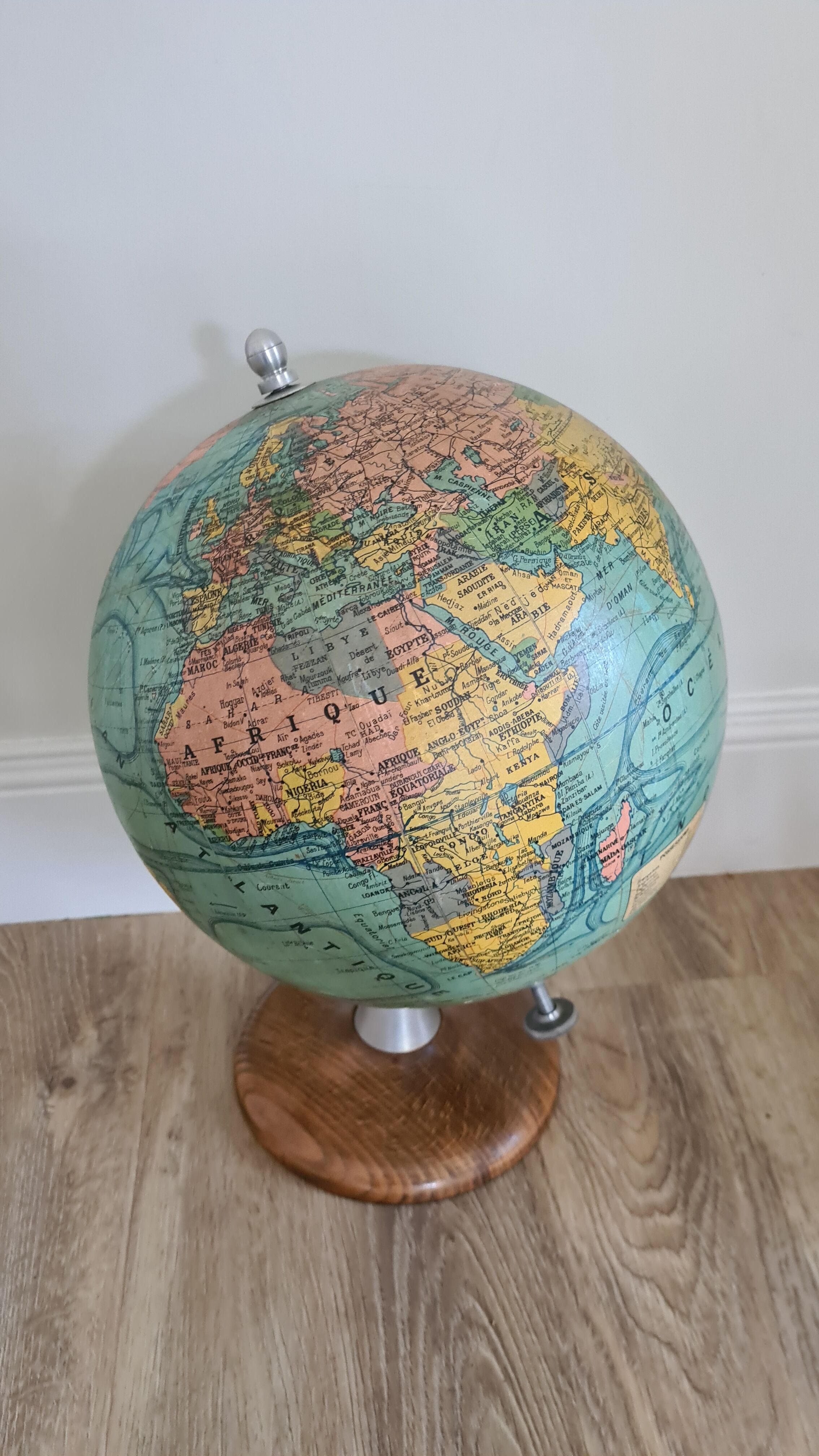 Former globe world map Geographer Joseph Forest Paris wood XIXth